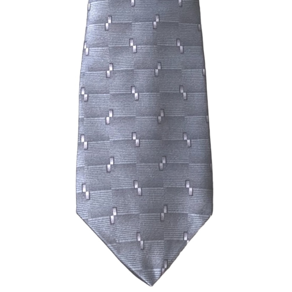 VAN HEUSEN Necktie Men’s Tie Gray With Small Purple Rectangle Detail 100% Silk
